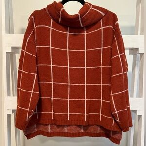 Women’s Rust Grid Pattern Cowl Neck Sweater – Size M